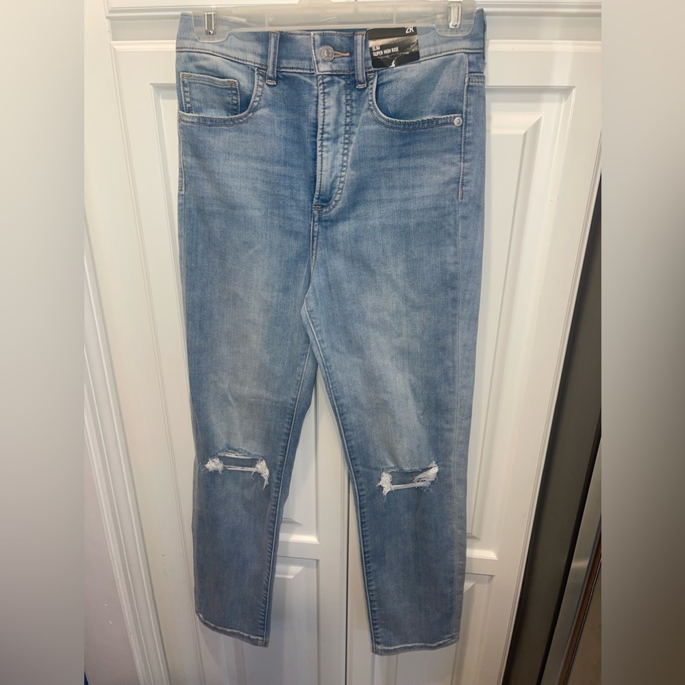 Express Slim Super High Rise Womens Jeans Sz 2R Distressed NWT